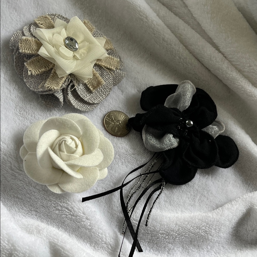 Chic Floral sweater pin Trio - Black, White, and Cream